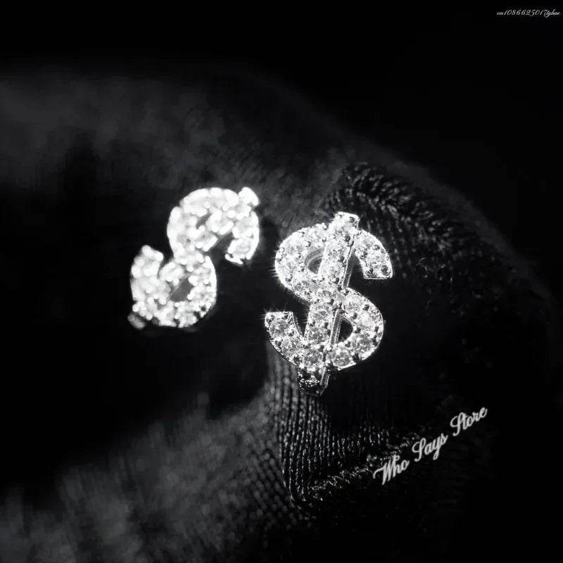 Stainless Steel Earrings Hip Hop Jewelry Stud Earring Iced Out Zircon Dollar Sign Gold Plated Earrings for Women Серьги Женские - DRIPPIN AURA