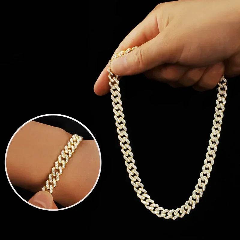 Hip Hop Shiny 15MM Cuban Link Chain Necklace Women Men Silver Color Rhinestone Iced Out Cuban Chain Punk Jewelry Necklace Gift - DRIPPIN AURA