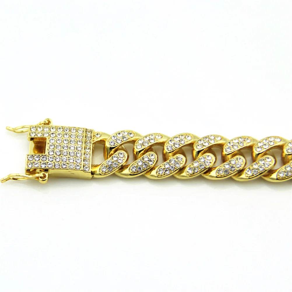 Fashion Shiny Cuban Chunky Chain Bracelets For Women Men Silver Color Rhinestone Bracelets Punk Hip Hop Wristband Jewelry Gift - DRIPPIN AURA