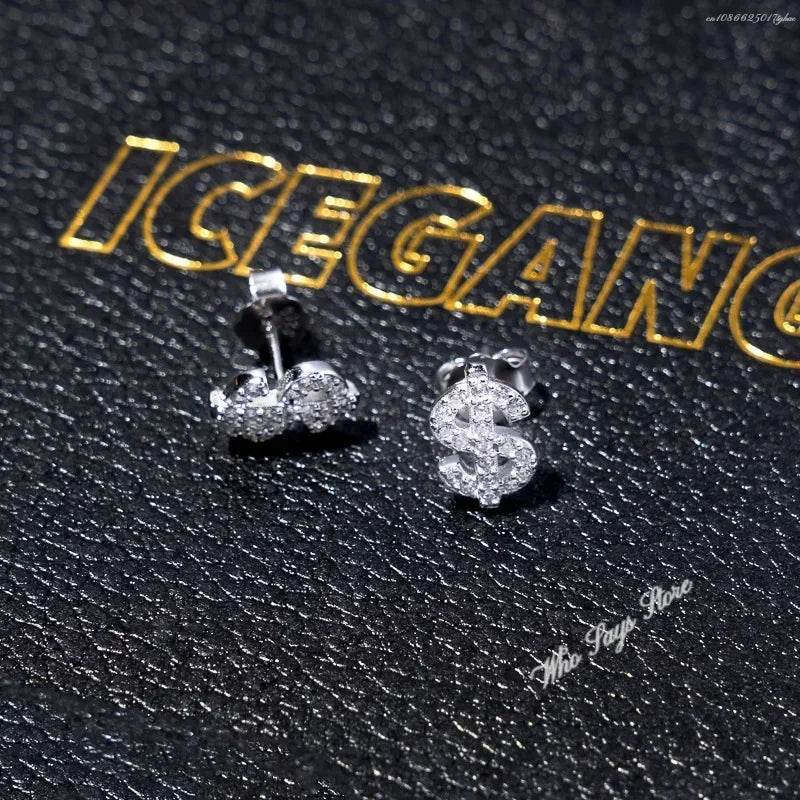Stainless Steel Earrings Hip Hop Jewelry Stud Earring Iced Out Zircon Dollar Sign Gold Plated Earrings for Women Серьги Женские - DRIPPIN AURA