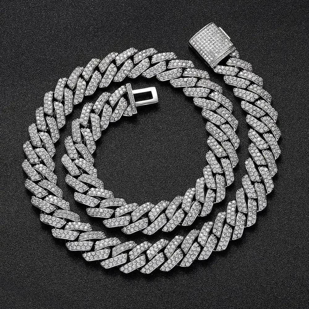 Hip Hop Shiny 15MM Cuban Link Chain Necklace Women Men Silver Color Rhinestone Iced Out Cuban Chain Punk Jewelry Necklace Gift - DRIPPIN AURA