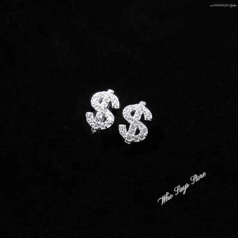 Stainless Steel Earrings Hip Hop Jewelry Stud Earring Iced Out Zircon Dollar Sign Gold Plated Earrings for Women Серьги Женские - DRIPPIN AURA