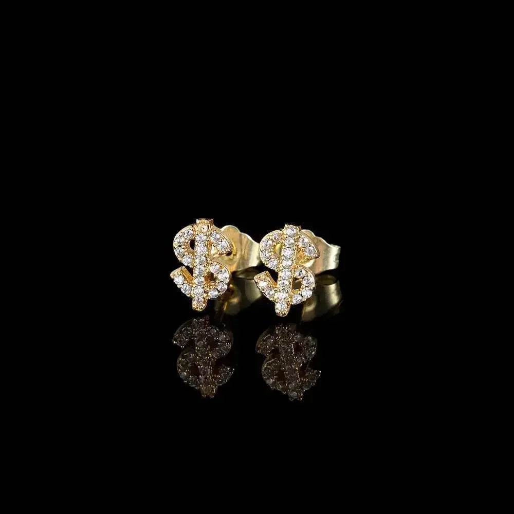 Stainless Steel Earrings Hip Hop Jewelry Stud Earring Iced Out Zircon Dollar Sign Gold Plated Earrings for Women Серьги Женские - DRIPPIN AURA