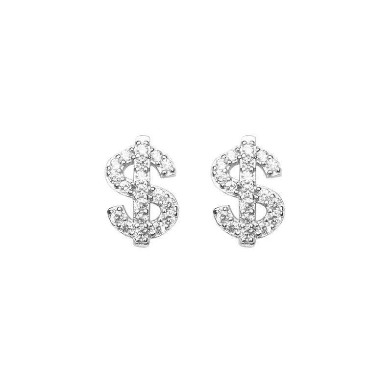 Stainless Steel Earrings Hip Hop Jewelry Stud Earring Iced Out Zircon Dollar Sign Gold Plated Earrings for Women Серьги Женские - DRIPPIN AURA