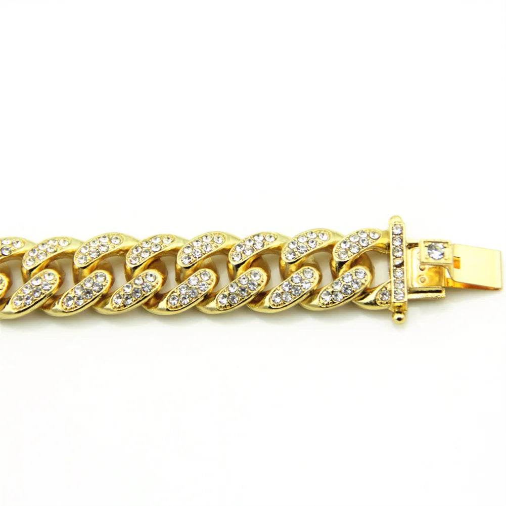 Fashion Shiny Cuban Chunky Chain Bracelets For Women Men Silver Color Rhinestone Bracelets Punk Hip Hop Wristband Jewelry Gift - DRIPPIN AURA