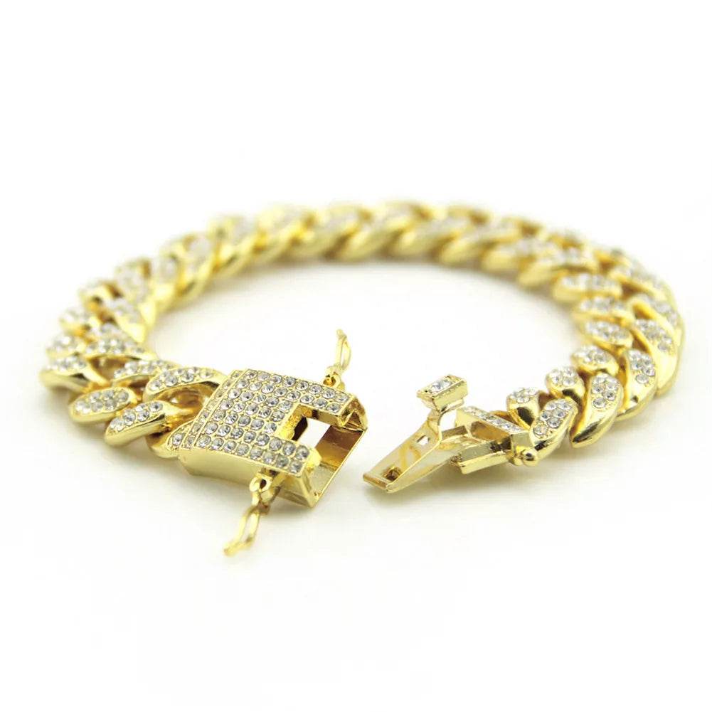 Fashion Shiny Cuban Chunky Chain Bracelets For Women Men Silver Color Rhinestone Bracelets Punk Hip Hop Wristband Jewelry Gift - DRIPPIN AURA