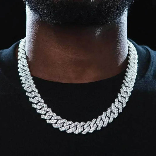 Hip Hop Shiny 15MM Cuban Link Chain Necklace Women Men Silver Color Rhinestone Iced Out Cuban Chain Punk Jewelry Necklace Gift - DRIPPIN AURA