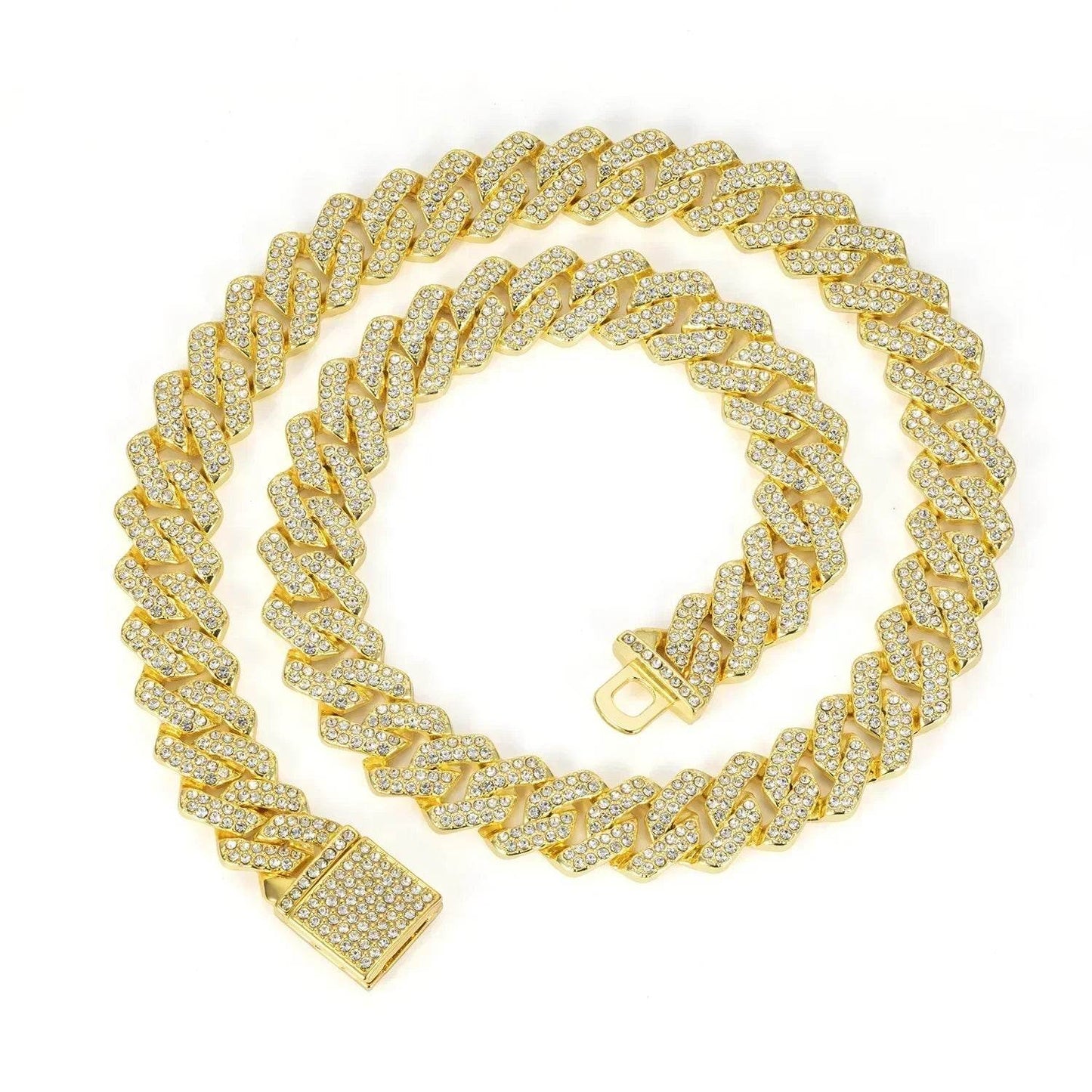 Hip Hop Shiny 15MM Cuban Link Chain Necklace Women Men Silver Color Rhinestone Iced Out Cuban Chain Punk Jewelry Necklace Gift - DRIPPIN AURA