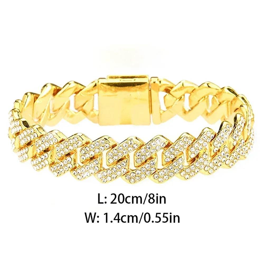 Hip Hop Shiny 15MM Cuban Link Chain Necklace Women Men Silver Color Rhinestone Iced Out Cuban Chain Punk Jewelry Necklace Gift - DRIPPIN AURA