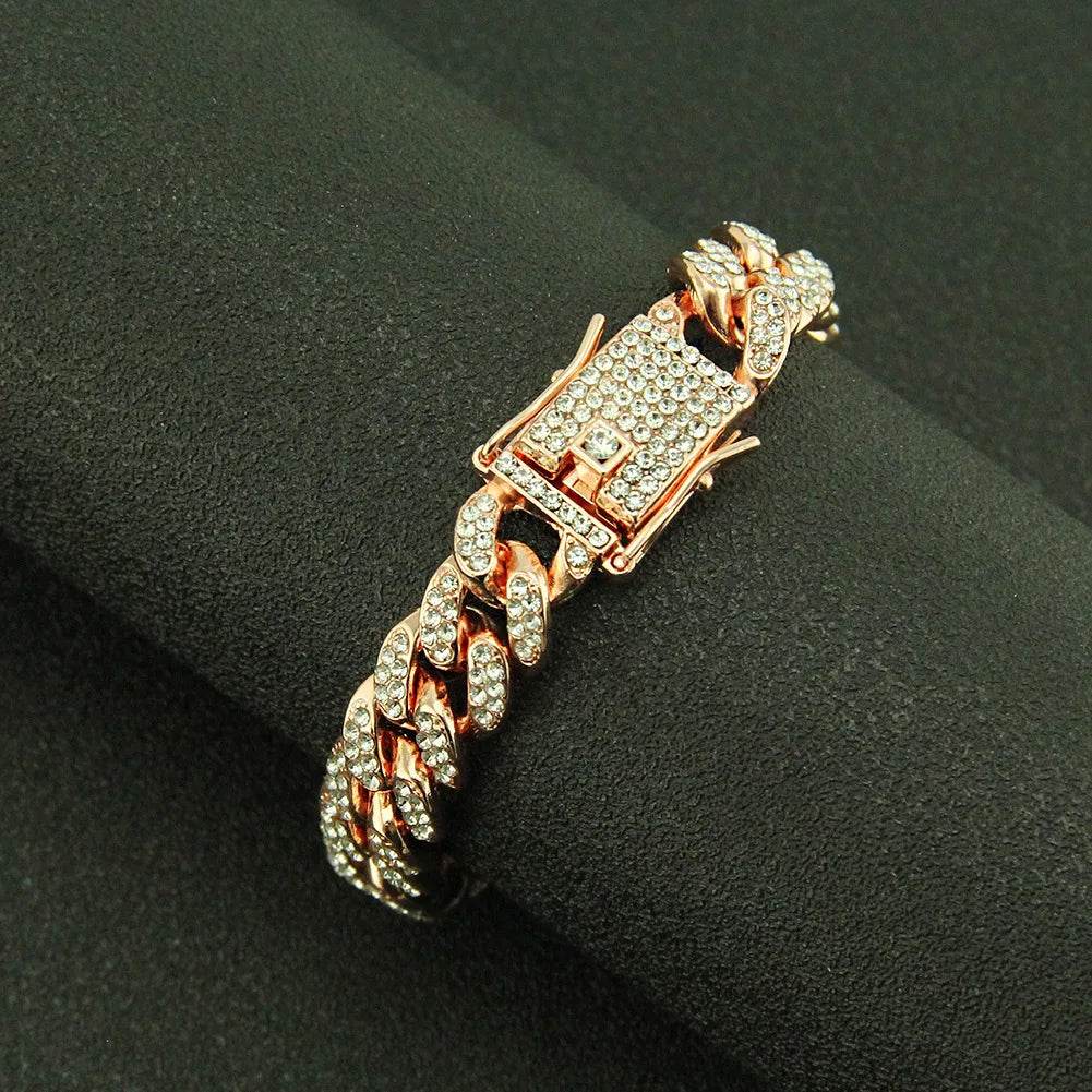 Fashion Shiny Cuban Chunky Chain Bracelets For Women Men Silver Color Rhinestone Bracelets Punk Hip Hop Wristband Jewelry Gift - DRIPPIN AURA