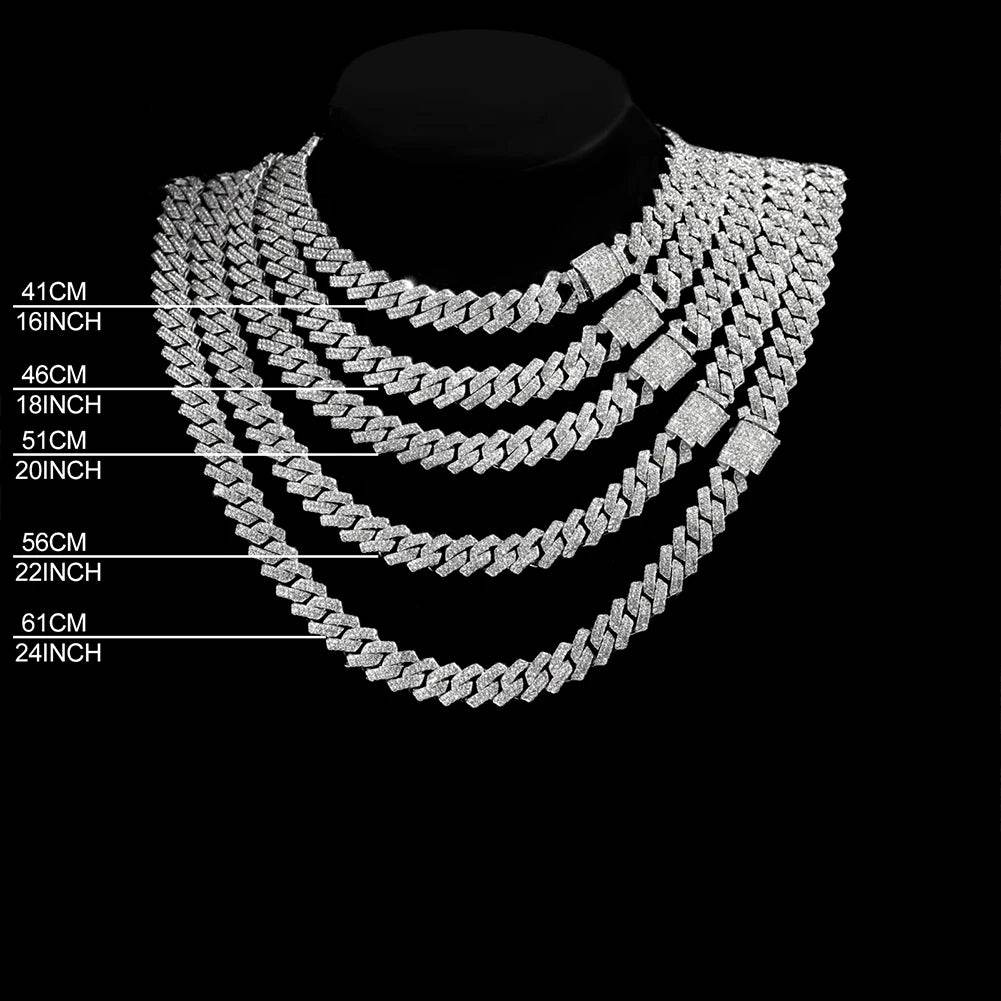 Hip Hop 14MM Prong Cuban Link Chain Necklace & Bracelet Iced Out Bling Cuban Chain Rhinestone Chains For Men Punk Rapper Jewelry - DRIPPIN AURA