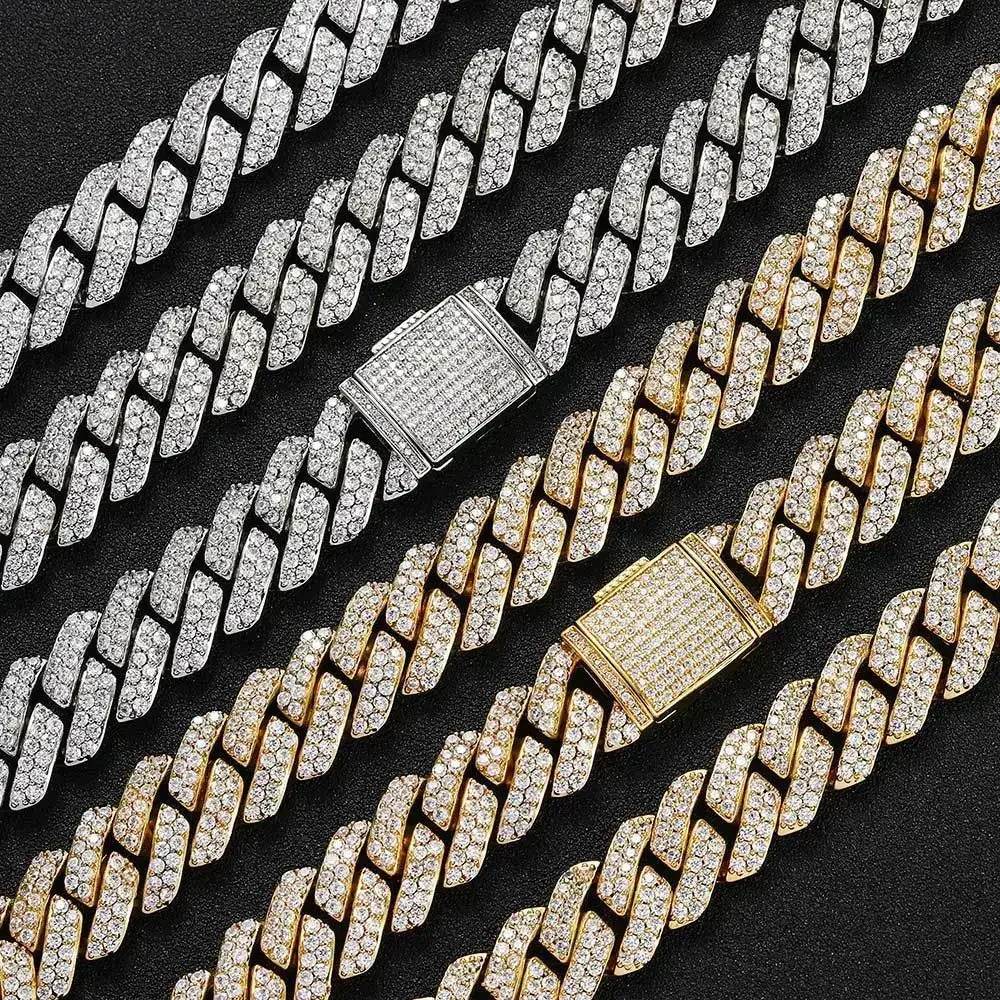 Hip Hop Shiny 15MM Cuban Link Chain Necklace Women Men Silver Color Rhinestone Iced Out Cuban Chain Punk Jewelry Necklace Gift - DRIPPIN AURA